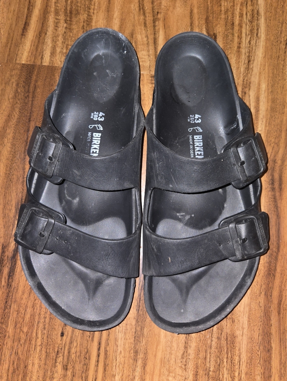 Mens Birkenstock Black Two-Strap EVA Slides, Size 43/9.5